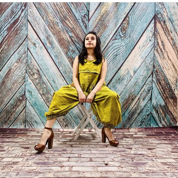 Stonewash Patchwork Romper Jumpsuit Harem Pant - Picture 6 of 7